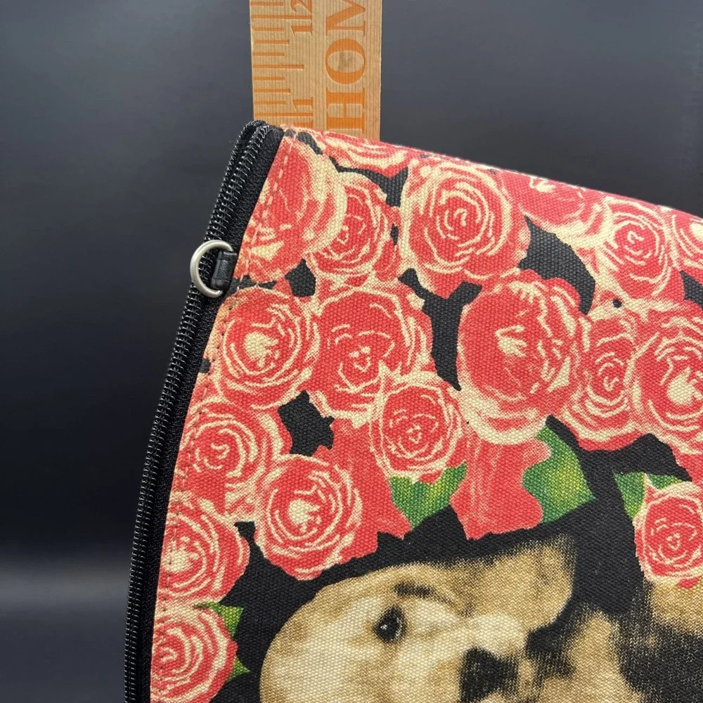 Vintage Y2K Braciano Golden‎ Retriever Puppy Cosmetic Bag Pink Sequin Rose
